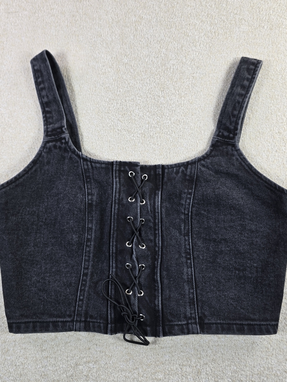 Wild Fable Women’s Medium Black Acid Wash Lace Up Denim Corset Crop Top NWT